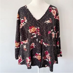 Torrid Women Y2K Babydoll Floral Peplum Top 2X Fairy Grunge Casual Dark Boho